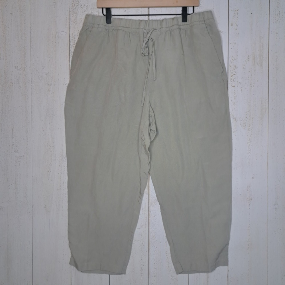 Old Money Coastal Grandma H&M Sage Cropped Linen Pants Women's XL High-Waisted